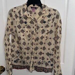 Taunt blouse size medium 100% cotton made in India rhinestone detail button down
